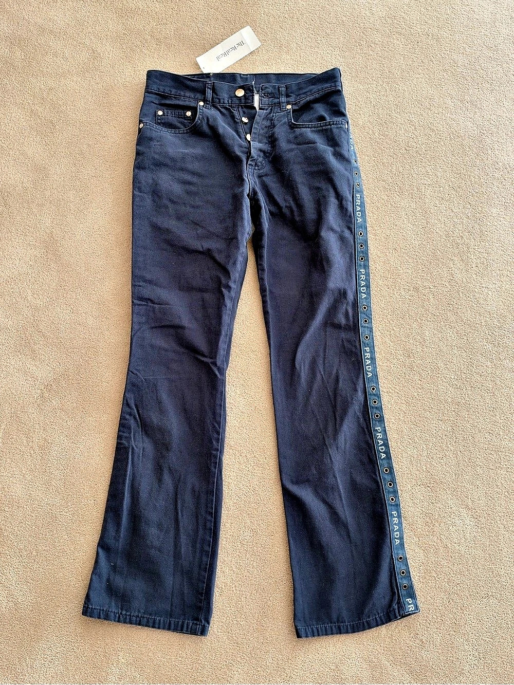 Prada Logo Tape Side-Stripe Denim Jeans Logo-Trim Straight Leg Jeans in